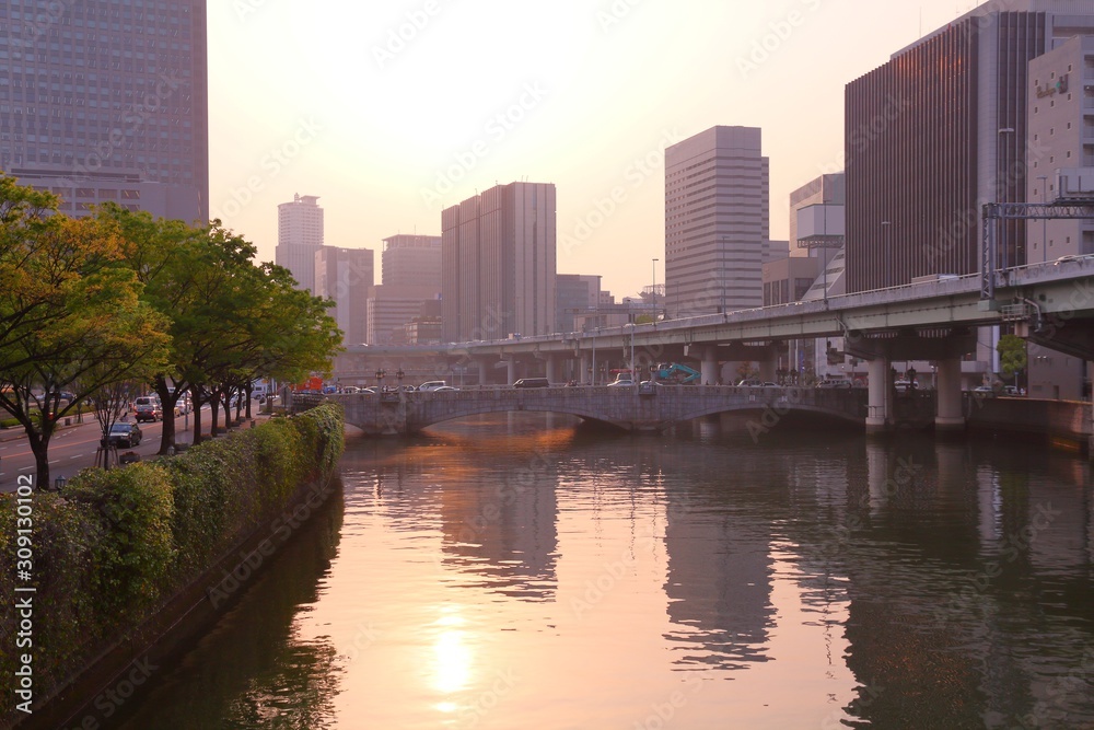 Osaka city sunset