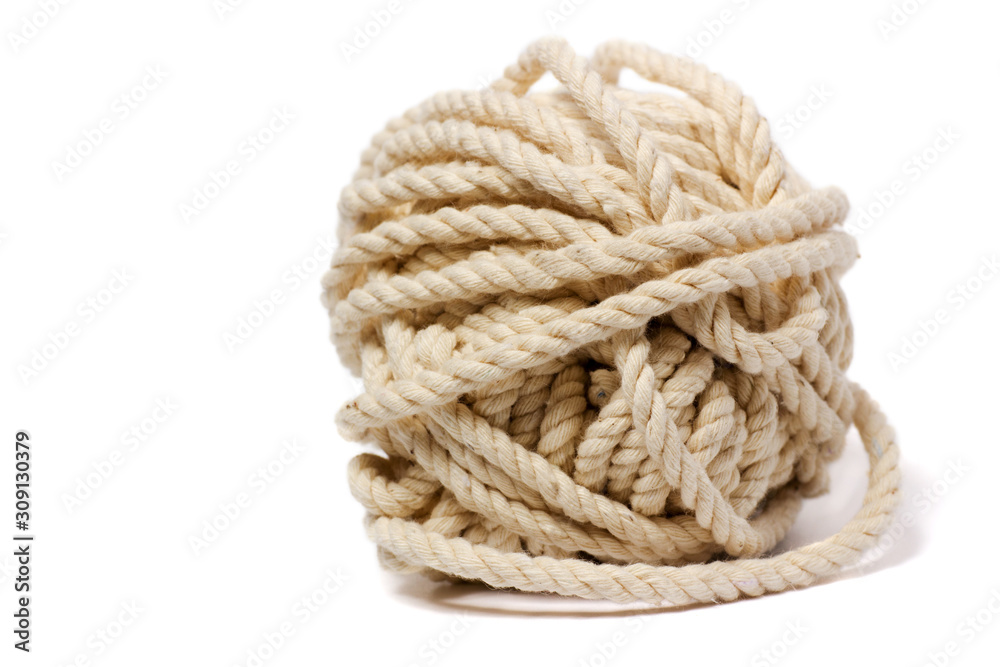 Twine and coil of linen rope. Isolated on white Twine and coil of linen rope. Isolated on white