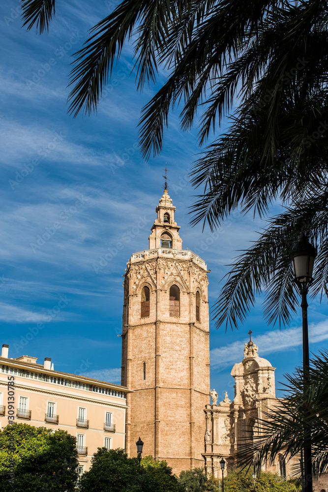 Tower of the Cathedral of Valencia, Spain. It is a tower of Valencian Gothic style. Better known as Tower of the Cathedral of Valencia, Spain. It is a tower of Valencian Gothic style. Better known as