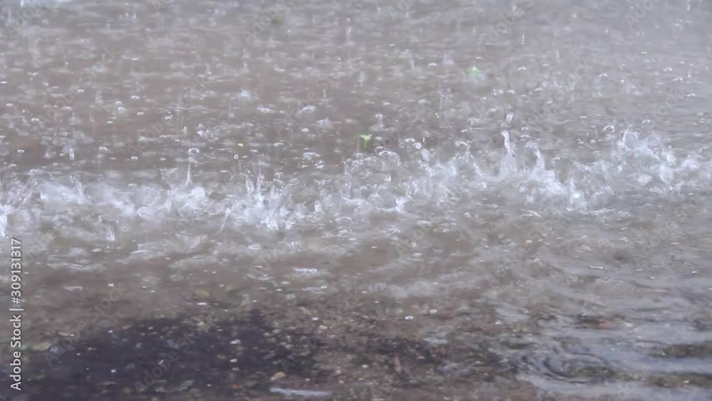 Rain drops flows down from home roof to the ground background Rain drops flows down from home roof to the ground background