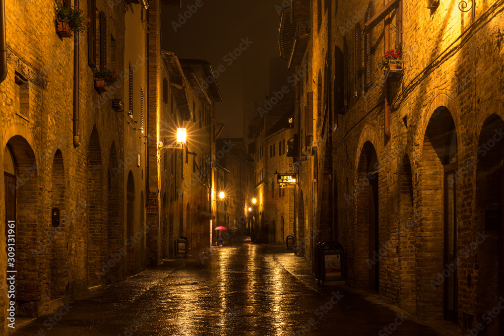 Night in a medieval town