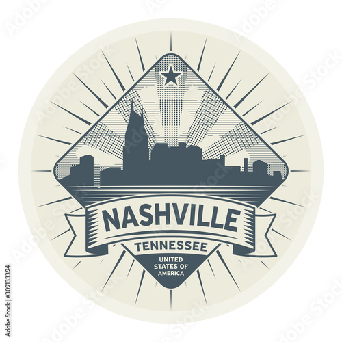 Stamp or label with name of Nashville, Tennessee
