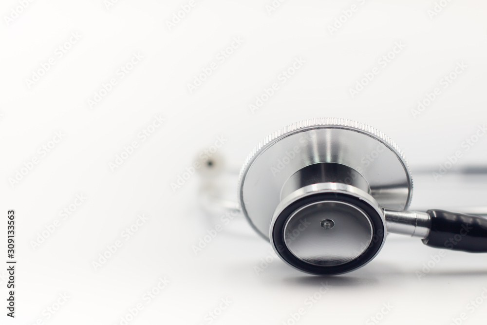 Closeup of stethoscope on white background and copy space for text. Closeup of stethoscope on white background and copy space for text.