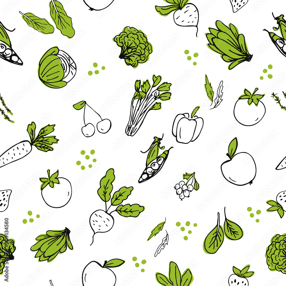 Seasmless pattern with hand drawn vegetables