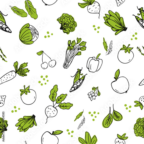 Seasmless pattern with hand drawn vegetables