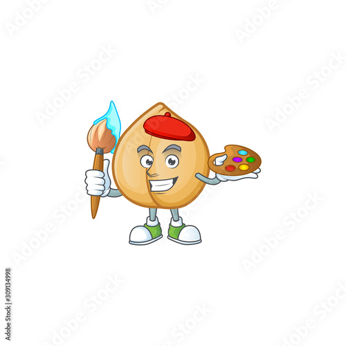 Cheerful chickpeas painter cartoon character with brush