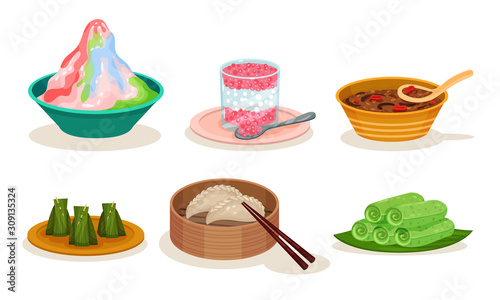 Malaysian Cuisine Dishes and Meals Vector Set