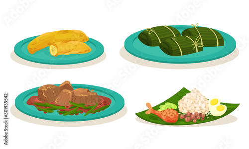 Malaysian Cuisine Dishes and Meals Vector Set