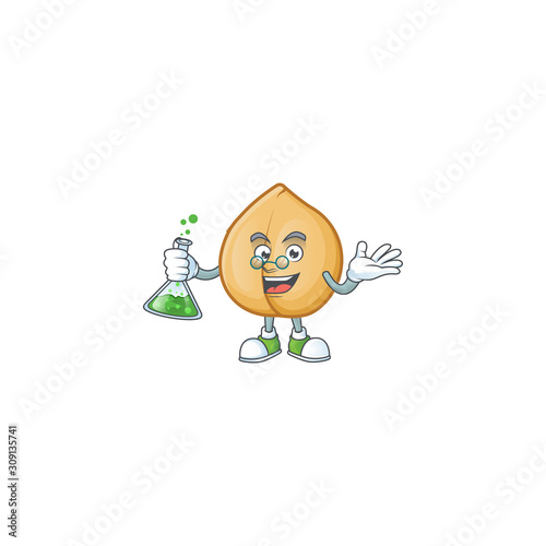 Smart Professor chickpeas cartoon character holding glass tube