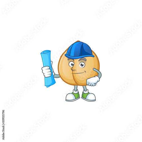 Cheerful Architect chickpeas cartoon style holding blue prints