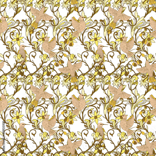 Seamless pattern nature vintage style.Floral classic ornament.Design for home decor, fabric, carpet, wrapping