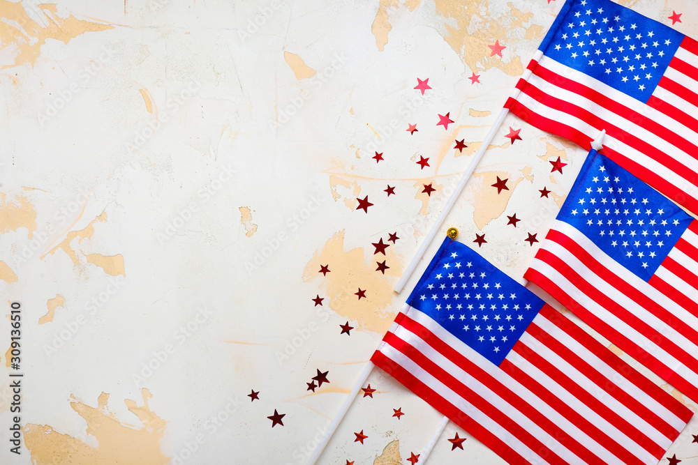 Obraz premium USA flags and space for text on light background