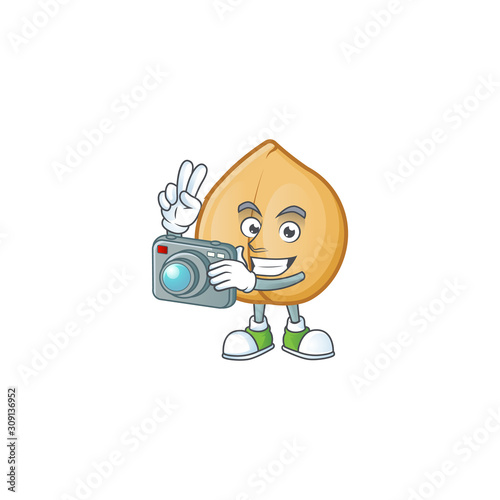 a professional Photographer chickpeas cartoon character with a camera