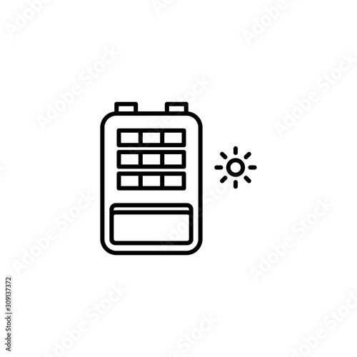 Backpack and a solar panel icon. Backpack behind him and a solar charging panel vector illustration.