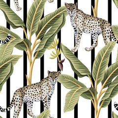 Keuken achterwand Afrikaanse dieren patronen Vintage bananenbomen en luipaarden gestreept  © good_mood