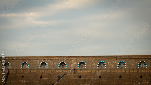 Part of the design and architecture of mettur dam across the cauvery river, India. Front portion design in a dam photo