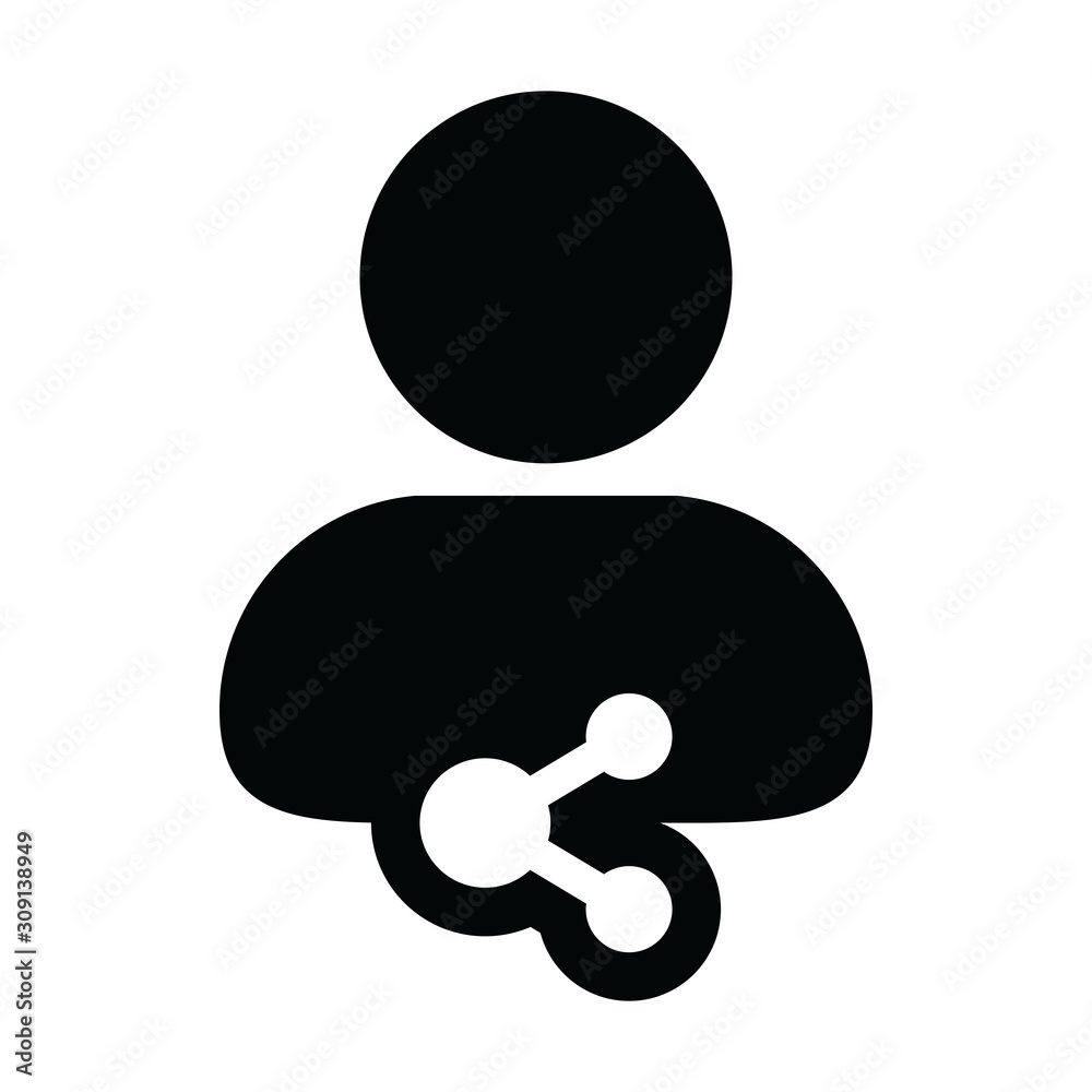 Avatar icon with share symbol vector male person profile in a glyph pictogram illustration Avatar icon with share symbol vector male person profile in a glyph pictogram illustration
