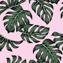 Sierkussen Tropische bladeren patronen Monstera palmbladeren roze achtergrond  © good_mood