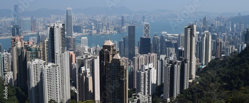 Hong Kong`s financial and business district from mountain view photo