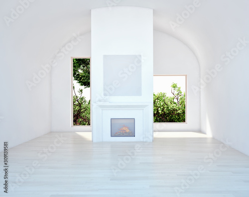 large luxury modern minimal bright interiors room mockup illustration 3D rendering