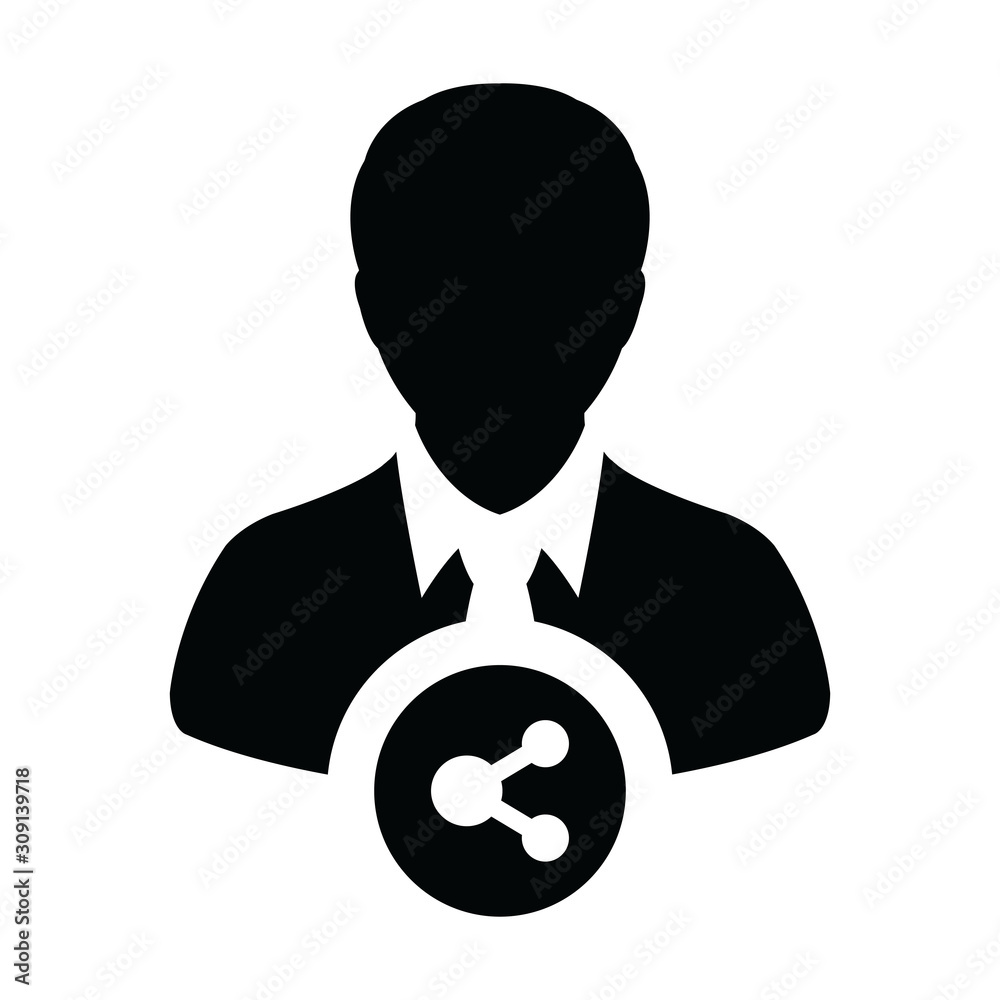 Social share icon vector male person profile avatar symbol with network sign in a glyph pictogram illustration Social share icon vector male person profile avatar symbol with network sign in a glyph pictogram illustration