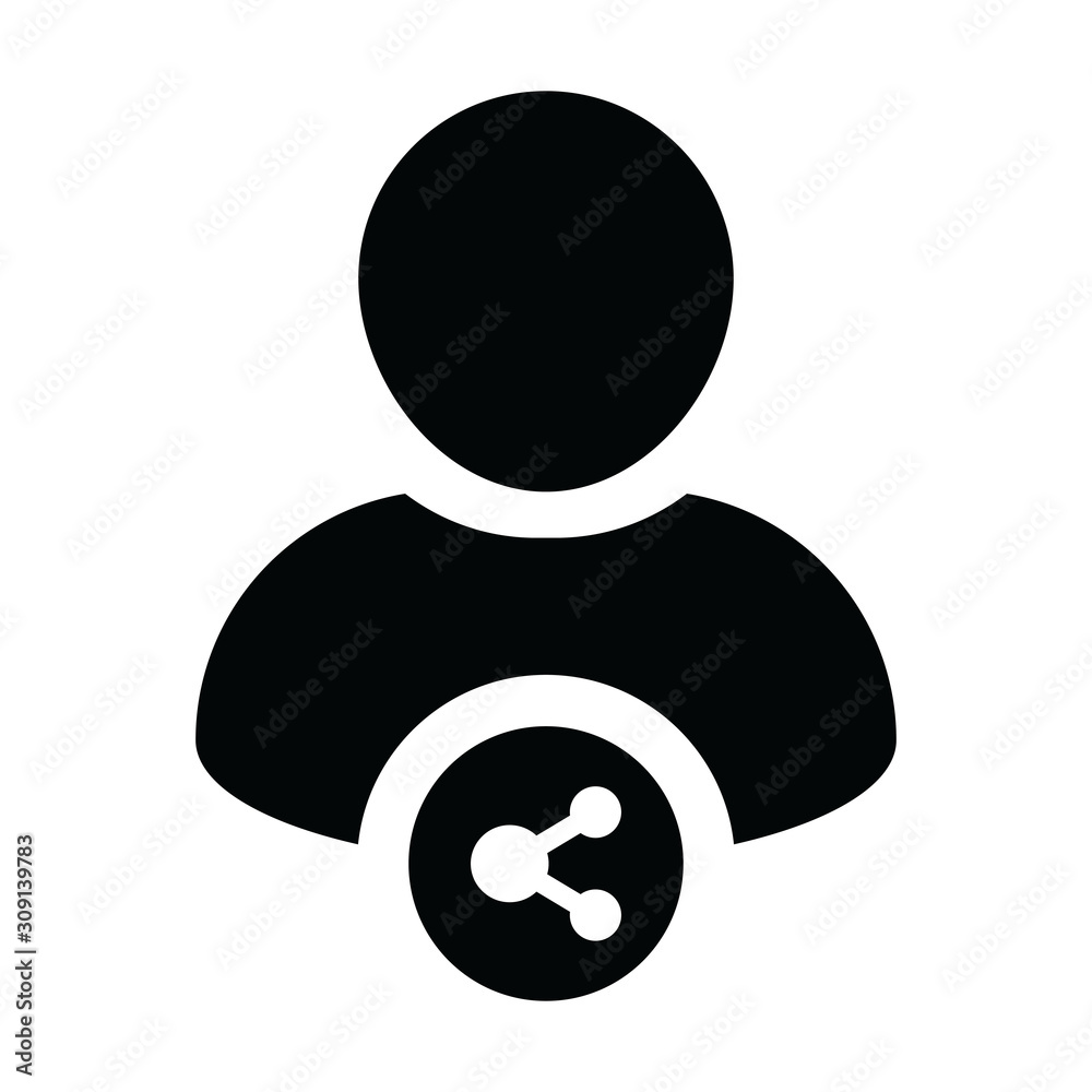 Share icon vector male person profile avatar symbol with network sign in a glyph pictogram illustration Share icon vector male person profile avatar symbol with network sign in a glyph pictogram illustration