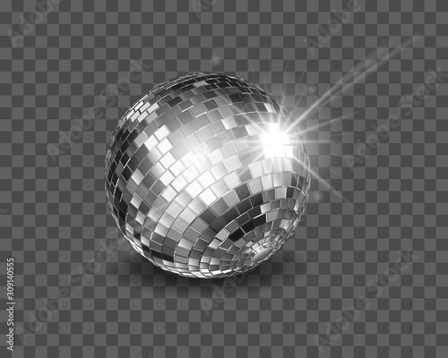 Disco ball. Shiny silver sphere isolated on a transparent background.