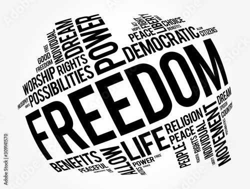 Freedom word cloud collage, social concept background