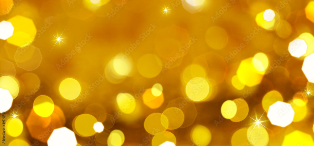Abstract yellow Merry Christmas and New Year background. Celebration lights