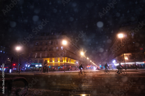 Winter snow fairytale in Paris downtown streets