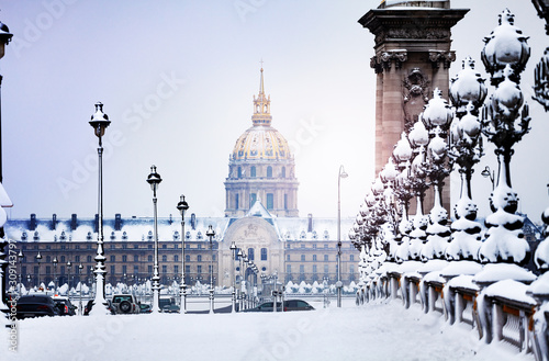 Alexandre III and Invalides building snow covered © Sergey Novikov