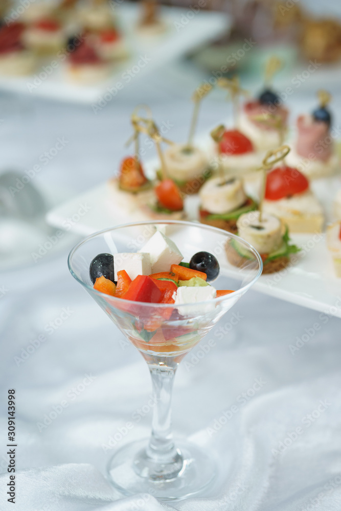 Catering and guest meals during the event. Quick mini snacks in a special beautiful dish. Catering and guest meals during the event. Quick mini snacks in a special beautiful dish.