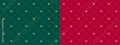 Dark emerald green and red ( marsala, burgundy, maroon) seamless xmas pattern. Premium royal party. Luxury template backdrop for king, little prince, princess, queen happy birthday. Merry Christmas