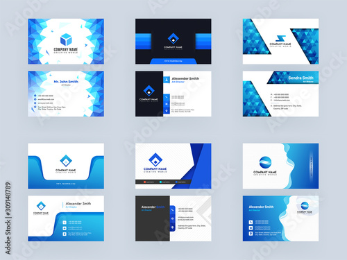 Front and Back View of Modern Abstract Business Card Design Set.