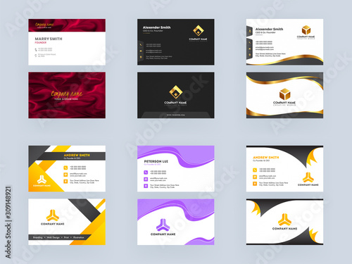 Modern Business Card or Visiting Card Design Set in Front and Back View.