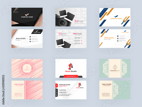 Front and Back View of Business Card or Visiting Card Set such as Photo Studio, Music Studio.