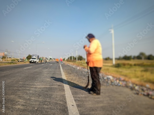 Glass sweeper Out of the road  blurred pictures