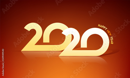 Yellow 2020 Text on Glossy Orange and Brown Background for Happy New Year Celebration.