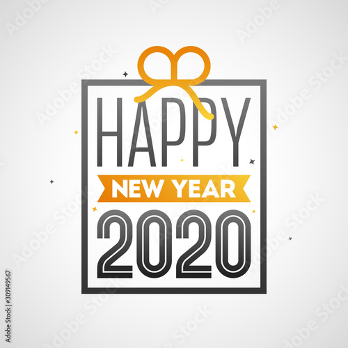 Happy New Year 2020 Text in Gift Box Shape on White Background.