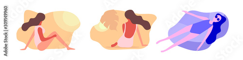 Summer relaxing girls flat simple illustration