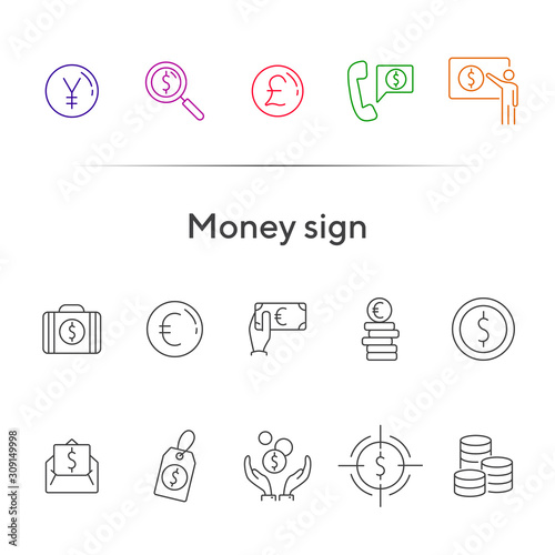 Money sign line icon set