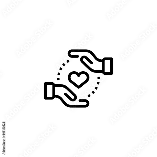 Human hands holding and protect red heart love and health symbol illustration. Save icon. Love symbol. Vector illustration