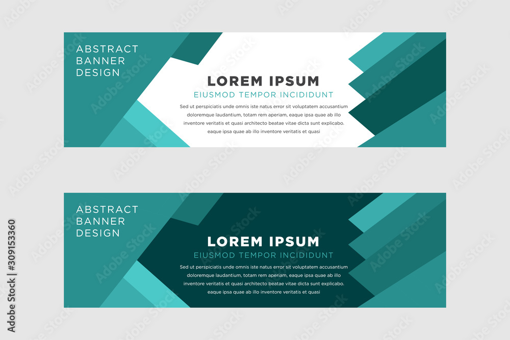 Collection blue and green horizontal business banner set vector templates. Modern geometric abstract background layout for website design. Simple creative cover header. In rectangle size.