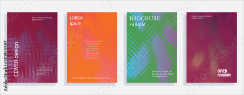 Minimalistic cover design templates. Set of layouts for covers of books  albums  notebooks  reports  magazines. Line halftone gradient effect  flat modern abstract design. Geometric mock-up texture