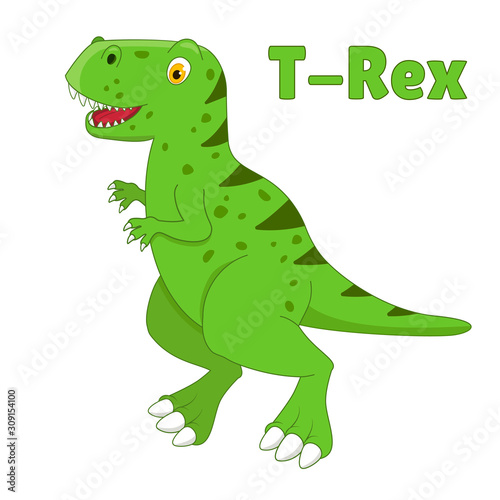 Dinosaur t-rex drawning in cartoon style. Vector illustration isolated on white background. Prehistoric Jurassic period character.