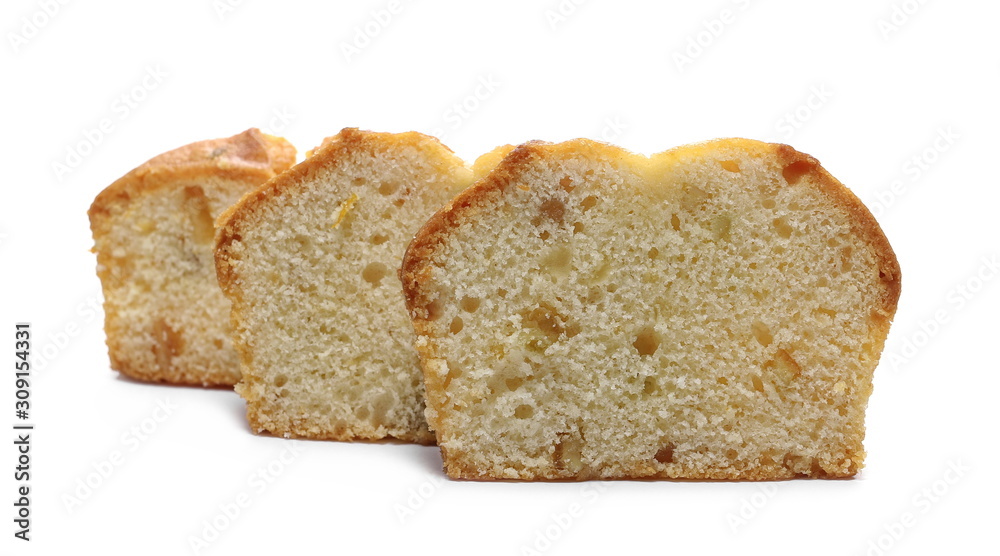 Fruit cake slices isolated on white background Fruit cake slices isolated on white background