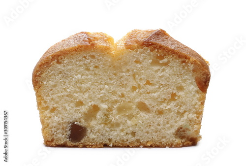 Fruit cake slice isolated on white background