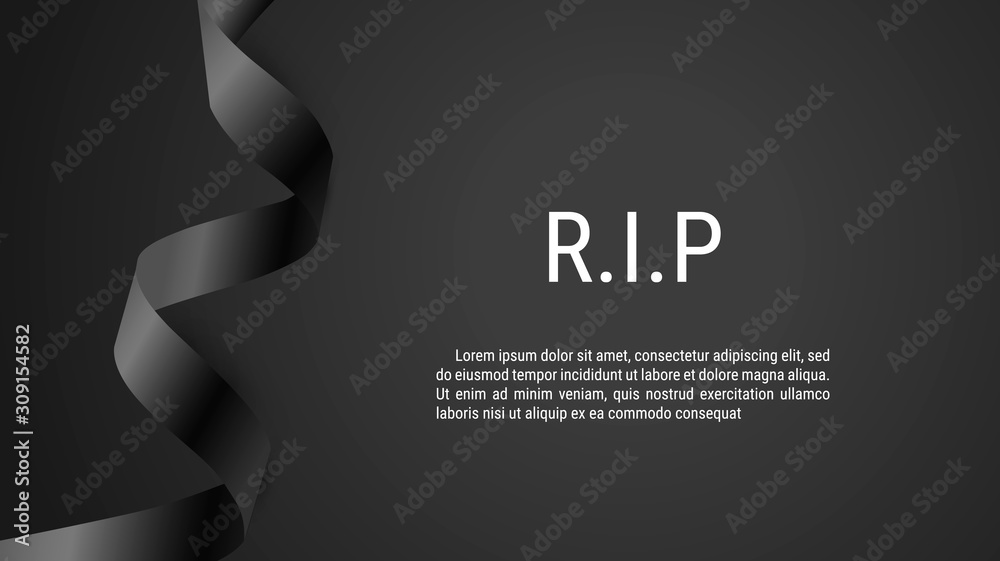 Mourning symbol with Black Respect ribbon on dark background. RIP ...