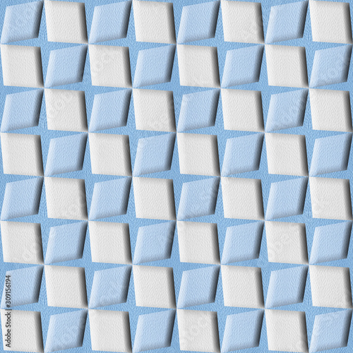 Abstract bulging rhombus tiles - Decorative patterns - Interior wall decoration - seamless background - granular white-blue surface