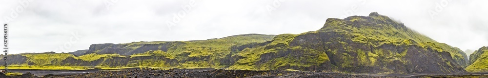 Panoramic picture of Svinafelljoekull glacier in southern Iceland in summer